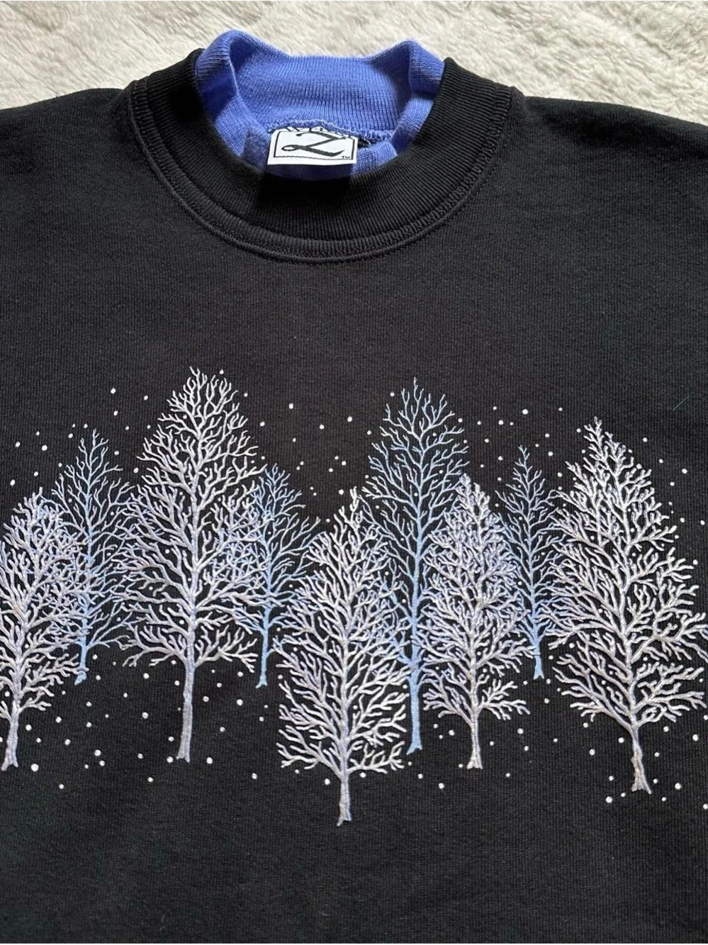 Vintage 1990s Black Crewneck Sweatshirt with Winter Tree Graphic L